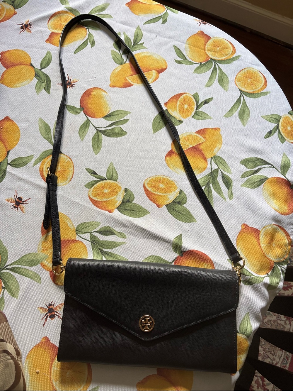 Tory Burch Black Envelope Crossbody with Gold Logo